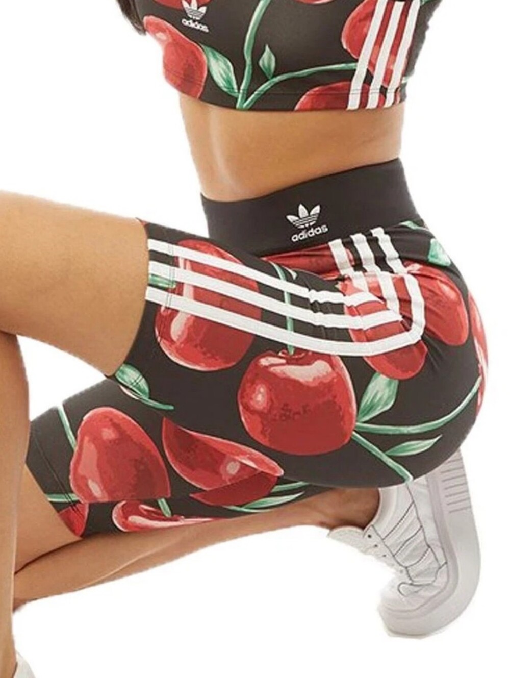 adidas Black Cherry Print High-Waist Athletic Shorts